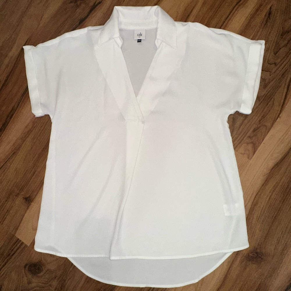 CAbi “Replay” White Collared Pullover Blouse | XS